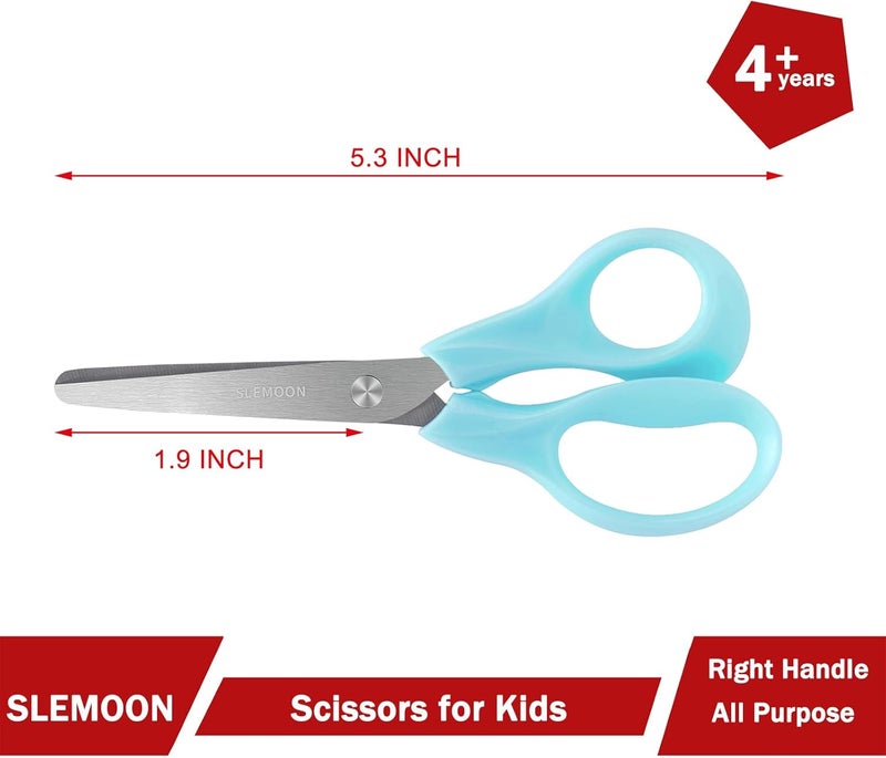 SLEMOON 5" Small School Student Blunt Kids Craft Scissors, Sharp Stainless Steel Blades Safety Comfort Grip for Toddler Preschool Children Cutting Paper, 3 Pack,blue - Image 3
